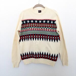 VTG Sears Mens Sweater Size L Cream Fair Isle‎ Nordic Knit 80s 90s Ski Holiday